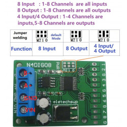 Tarjeta RS485 Modbus 4 in + 4 out para control Rele