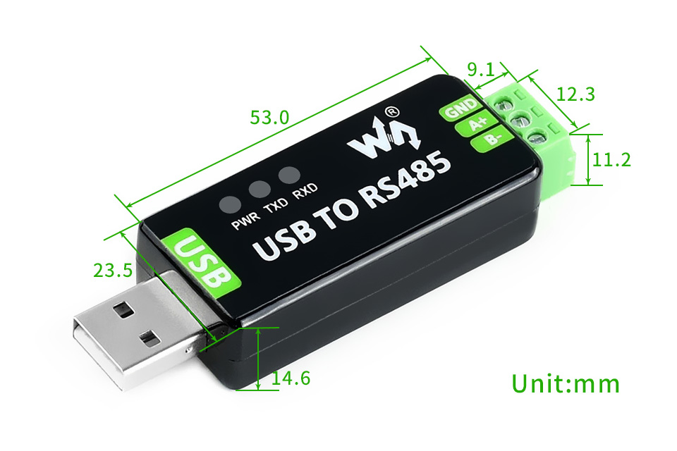 Dimensiones del convertidor USB a RS485